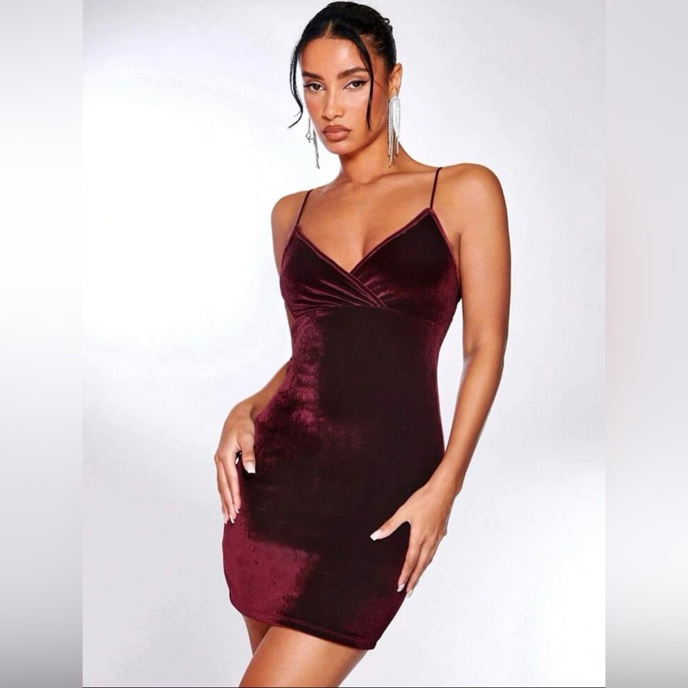 Burgundy Velvet Bodycon Mini Dress